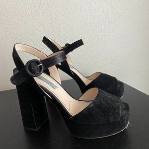 Prada Black Suede Platform Sandal Heels
